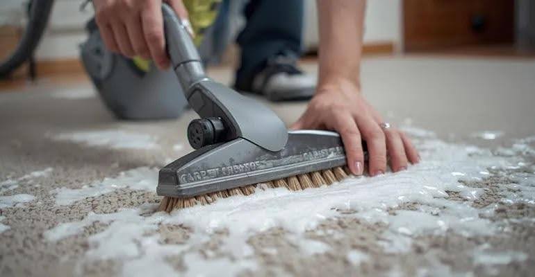 یه نفر داره با دستگاه قالی رو میشوره